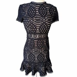 AQUA Crochet Lace Sheath Cutout Black Dress Size Small